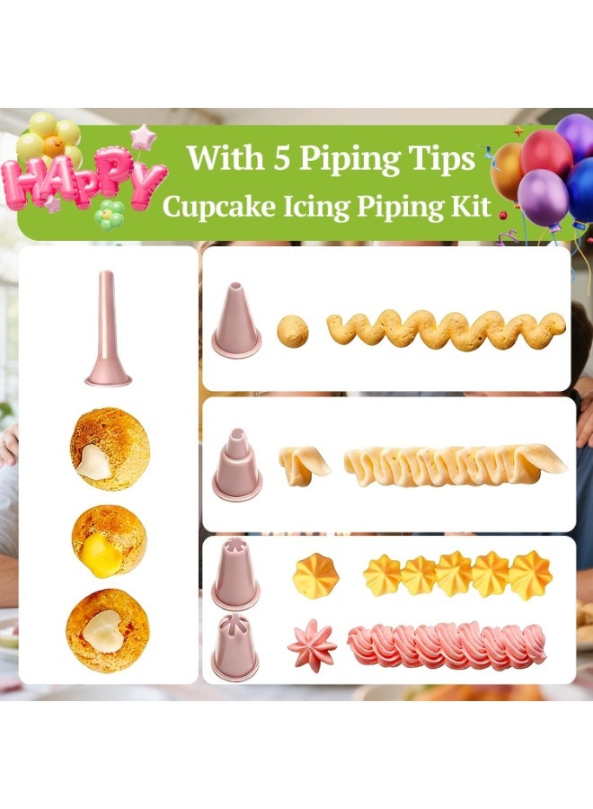 SRLIWHITE Pink Cake Decorating Gun & Cupcake Icing Piping Kit with 5 Tips, Plastic Cookie & Cream Injector Syringe Set for Cakes, Cupcakes, Cookies and Pastries - Image 4